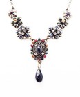 Designer  Inspired 18 In Multi Crystal Floral Drop Bronze Necklace Jewelry Set