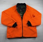 Vtg Cabelas Blaze Orange Camo Fleece Full Zip Hunting Jacket Usa Made Mens M
