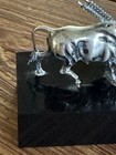 Vintage Sterling Silver Bull With Matador Banderillas On Black Lucite Block