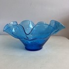 Vintage Blenko Glass 3744x Turquoise Blue Crackle Glass Bowl Mid Century Modern