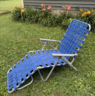 Vintage Aluminum Webbed Mesh Chaise Lounge Folding Lawn Chair Beach Blue