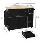 Kitchen Island With Storage Rolling On Wheel With Drop-leaf Bar Countertop Black