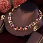 Multicolor Crystal Necklace Earrings Set Gold Statement Vintage Jewelry
