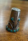 Antique Taxco Mexico 925 Sterling Silver Turquoise Vines Scroll Thimble