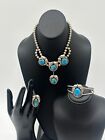 Vintage Native American Turquoise Feather Necklace Set Artisan Signed Yazzie
