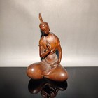 Vintage Carved Wood Wooden Zen Buddha Carving Room Desk Home Decor Praying Fine