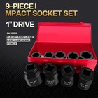 9-piece 1  Drive Deep Impact Socket Set - Cr-mo Steel  Sae Sizes