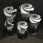 Pair Black   White Hypnotic Swirl Glass Double Flare Plugs Tunnels Gauges