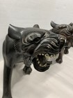 Vtg Pair Carved Wooden Chinese Oriental Tiger Statues 12 5lbs Each Ebony Wood 