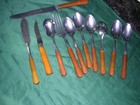  b Set Of 11 Vintage Butter Scotch Catalin Bakelite Flatware  spoons Fork Knives