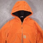 Vtg Carhartt Jacket Kids Xxs 4-5 Orange Canvas Hooded Bomber Quilt Lined Winter