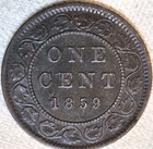 1859 Canada Large Cent Narrow 9 Nice Vf    Free Shipping 