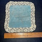 Antique Silk   Lace Handkerchief  Blue And Ivory  Hand Made  Stitched  8 75 