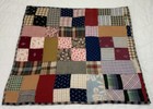 Vintage Antique Patchwork Quilt Table Topper  Four Patch  Calico Prints  1940   s