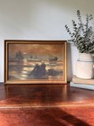 Antique Dutch Tonalist Coastal Oil Painting Signed 1938 Women Sunset Original