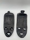Set Of 2 Black Carved Wood Tribal Decorative Wall Mounted Masks