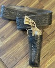 Vintage Hubley Texan Toy Cap Gun With Nice Hand Tooled Black Leather Holster