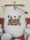 Retro Vintage Mcm Georges Briard Enamel Kettle W 8 Mugs Chicken Mushroom Pattern