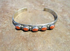 Colorful     Vintage Navajo Sterling Silver Five Coral Row Bracelet