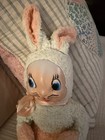 Vtg Plush Rubber Faced Bunny 50 s 60 s Wind Up Music Rushton  So Ugly It s Cute 