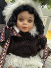 Vintage 1990 Eskimo Plush Stuffed Doll Braided Hair Faux Fur Parka Boots