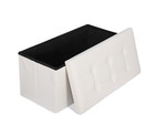 30 Inch Folding Storage Ottoman Bench White Mdf Pvc Faux Leather Entryway Seat
