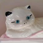 Large Vintage White Ceramic Persian Kitten Kitty Cat Playing W  Pink Yarn Figure