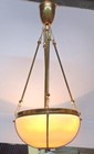 Old Antique Vintage Art Deco Fixture Ceiling Brass Hanging Light Milk Glass Lamp
