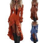 Women s Sexy Deep V Long Sleeve Dress Fall Asymmetrical Hem High Low Long Dress