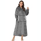  Wearable Blanket For Women Men Long Sherpa Hoodie With Giant Pocket Cosy Grey
