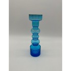 Vintage Vase Blue Blown Glass Scandinavian Mid Century Modern Hooped Turquoise