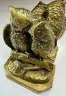 Vintage Cast Brass Owl Figurines In Love Sculpture Bookends - Heavy Excellent