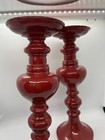 Vintage Ruby Red Tapered  Candle Stick Holders Ceramic Set Of 2 12  High Tall