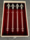 Vintage Swizzle Stir Stick Set 4 Christmas Tree Pewter Glass Boxed Fort Barware