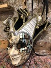Venetian Joker Mask Hand Decorated With Glitter And Silver Colors - Mas