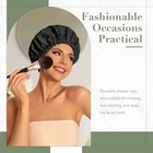Reusable Shower Cap For Women  Large Waterproof Shower Bonnet Washable Elastic B