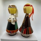 Vintage Salvo  Estonia Wooden Set Of 2 Dolls Russian Ussr  Hand Painted Folk Art