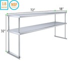 18    X 72    Stainless Steel Adjustable Double Overshelf - Work Table Storage