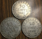 1907 1908 1909 Lot Of 3 Newfoundland Silver 50 Cents Coins