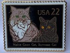 1988 Maine Coon   Burmese Cats  2374 Cat 22c Stamp Replica Pin Post Office New