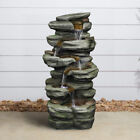 5-tier Rock Water Fountain With Led Rock Cascading Outdoor Waterfall Fountains