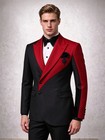 2 Pcs Men Suit Black Red Tuxedo Slim Fit Jacket Pant Wedding Formal Prom Suit