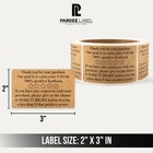 Thank You Natural Kraft Labels 2  X 3  Stickers Packaging 250 roll
