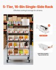 Vevor Rolling Bin Storage Rack 5-tier Bin Rack Storage System With 16 Bins