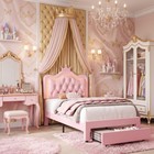 Twin Size Bed Frame Princess Pink Led Toddler Kid Girl Bedroom Cama Para Ni  a