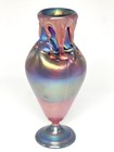 Blue Luster Vase With Red Lava Design  By Saul Alcaraz  Blown Glass