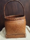 Antique Vintage Large Square Bottom Basket Rustic Handle 9 X 9 Medium Dark Wood