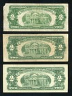 Set Of 3  2 Dollar Bills 1928  1953  And 1963  Us Red Seal Notes Well Circulated