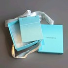 Tiffany   Co  Blue white Jewelry Gift Box W  Satin Ribbon  Lined Square