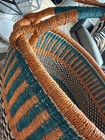 Large Woven African Bolga Ghana Basket Leather Handle 21 In Diameter Bold Colors